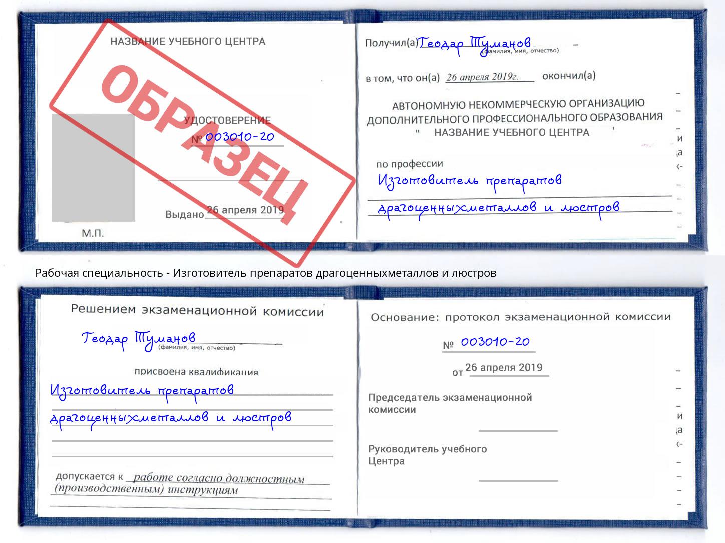 Изготовитель препаратов драгоценныхметаллов и люстров Бузулук