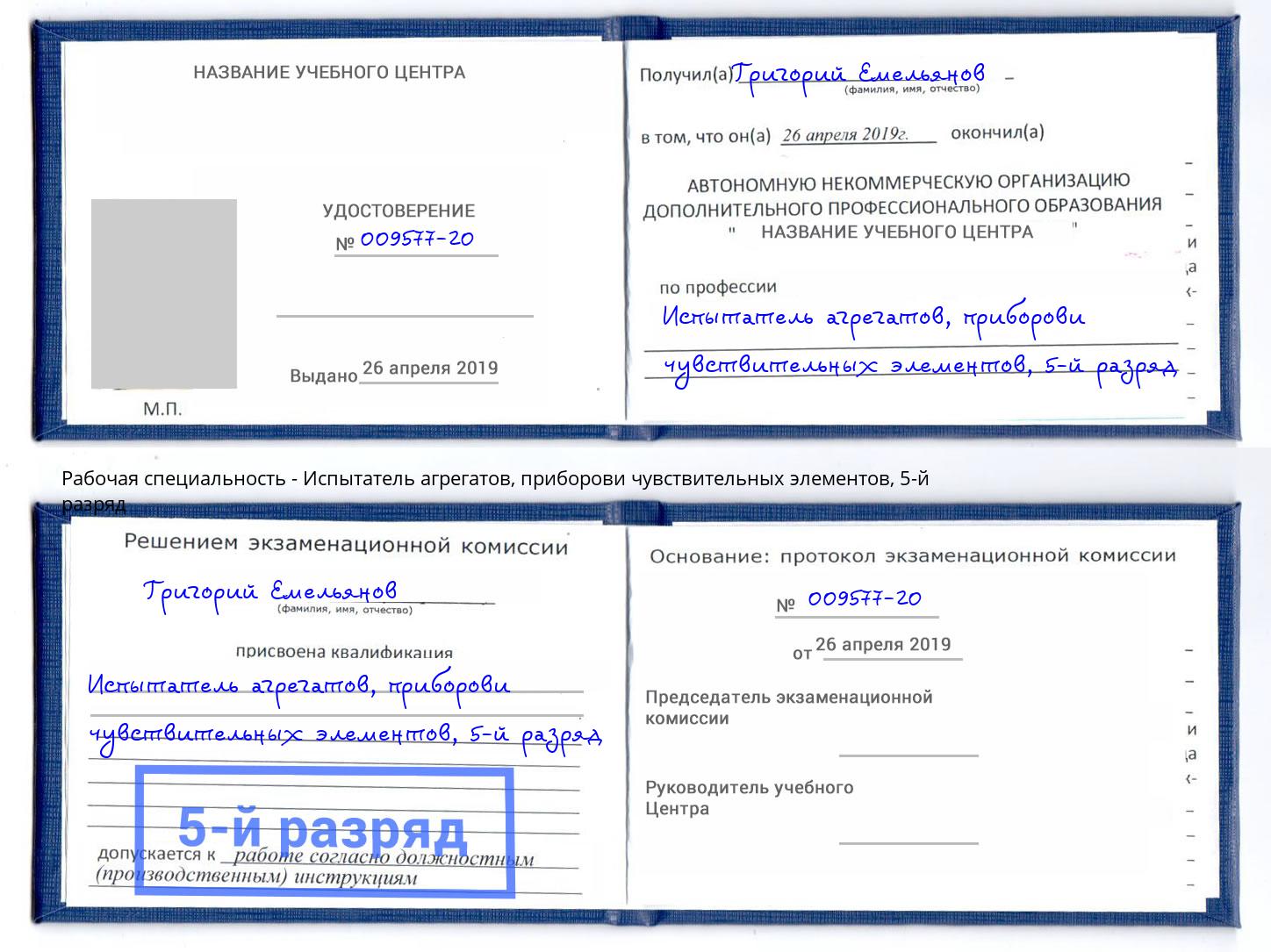 корочка 5-й разряд Испытатель агрегатов, приборови чувствительных элементов Бузулук