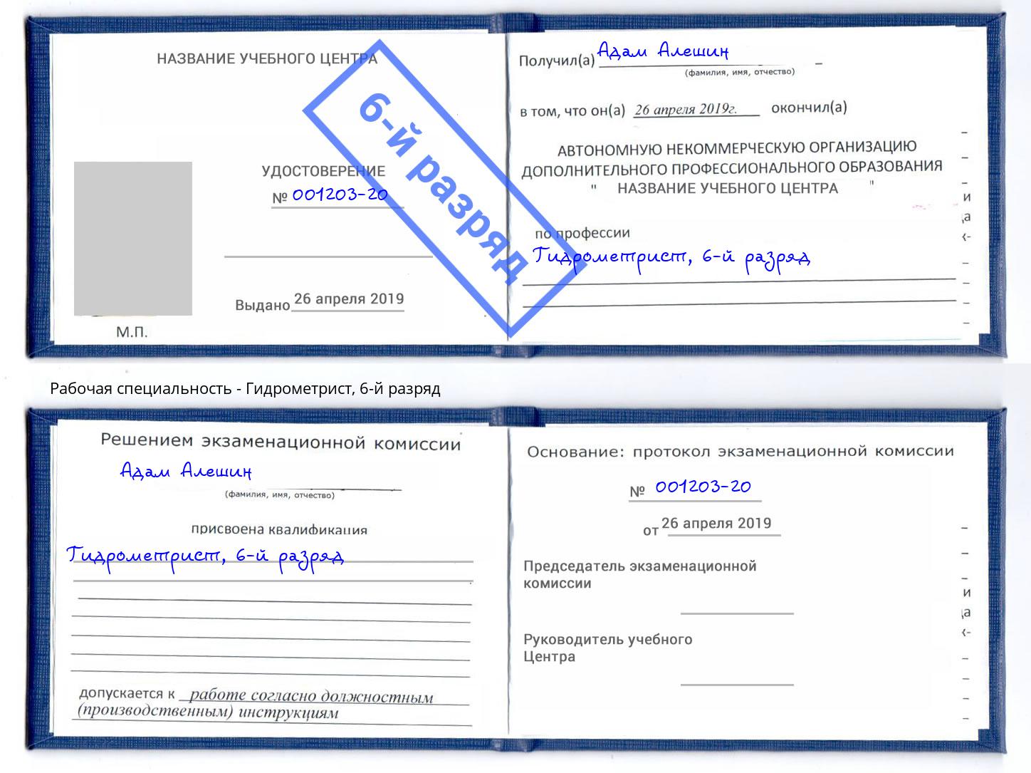 корочка 6-й разряд Гидрометрист Бузулук